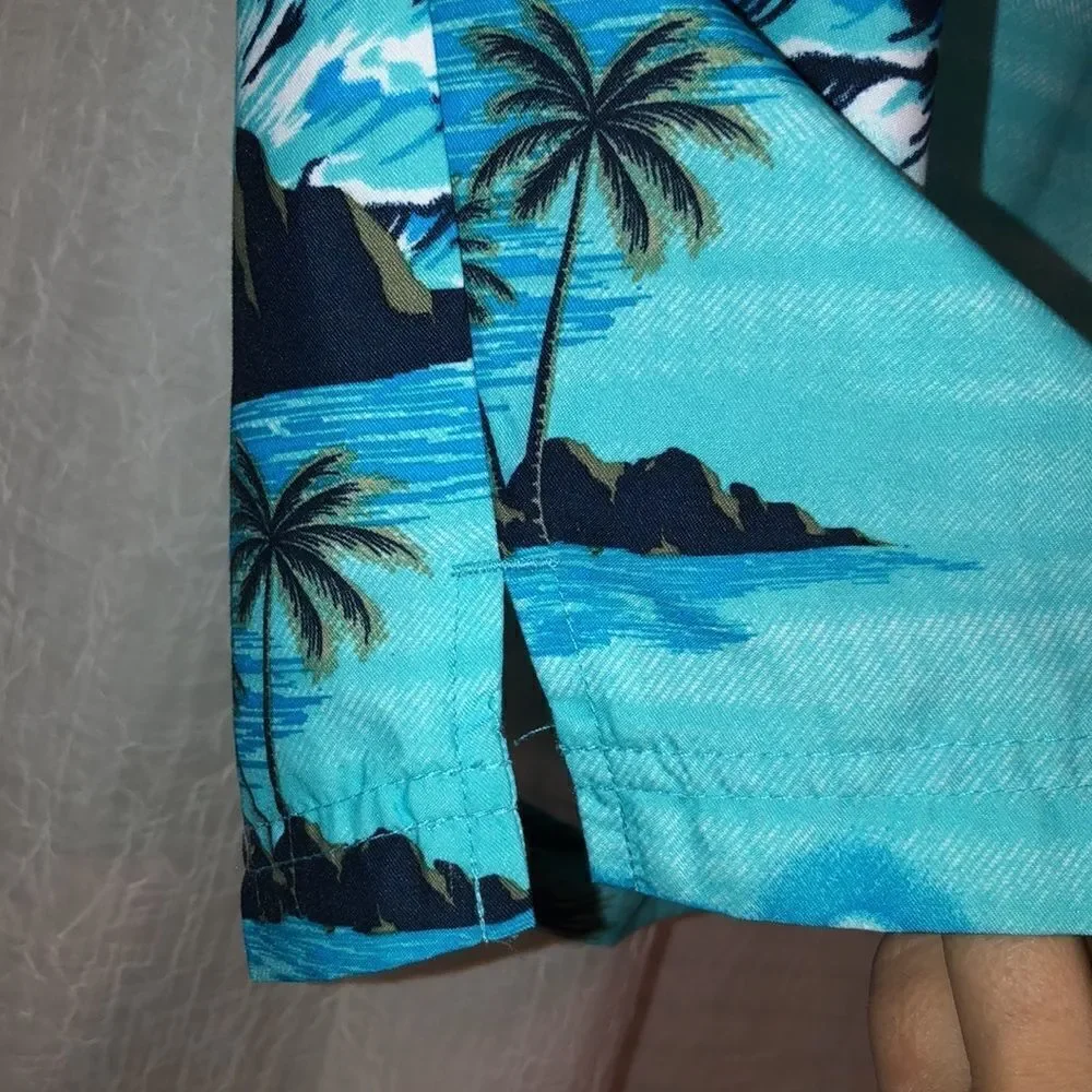 George L Tropical Teal Navy Swim Trunks